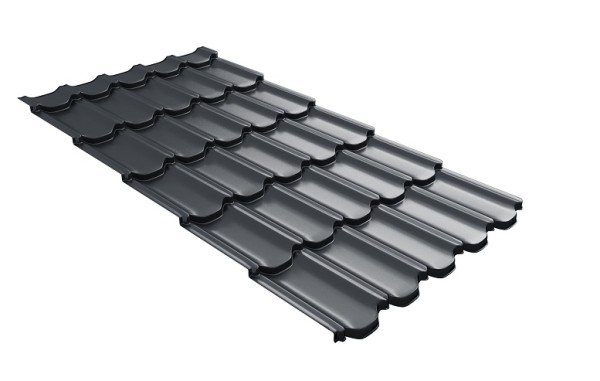 Металлочерепица квинта плюс с 3D резом 0,5 Satin RAL 7024 мокрый асфальт купить в Хабаровске